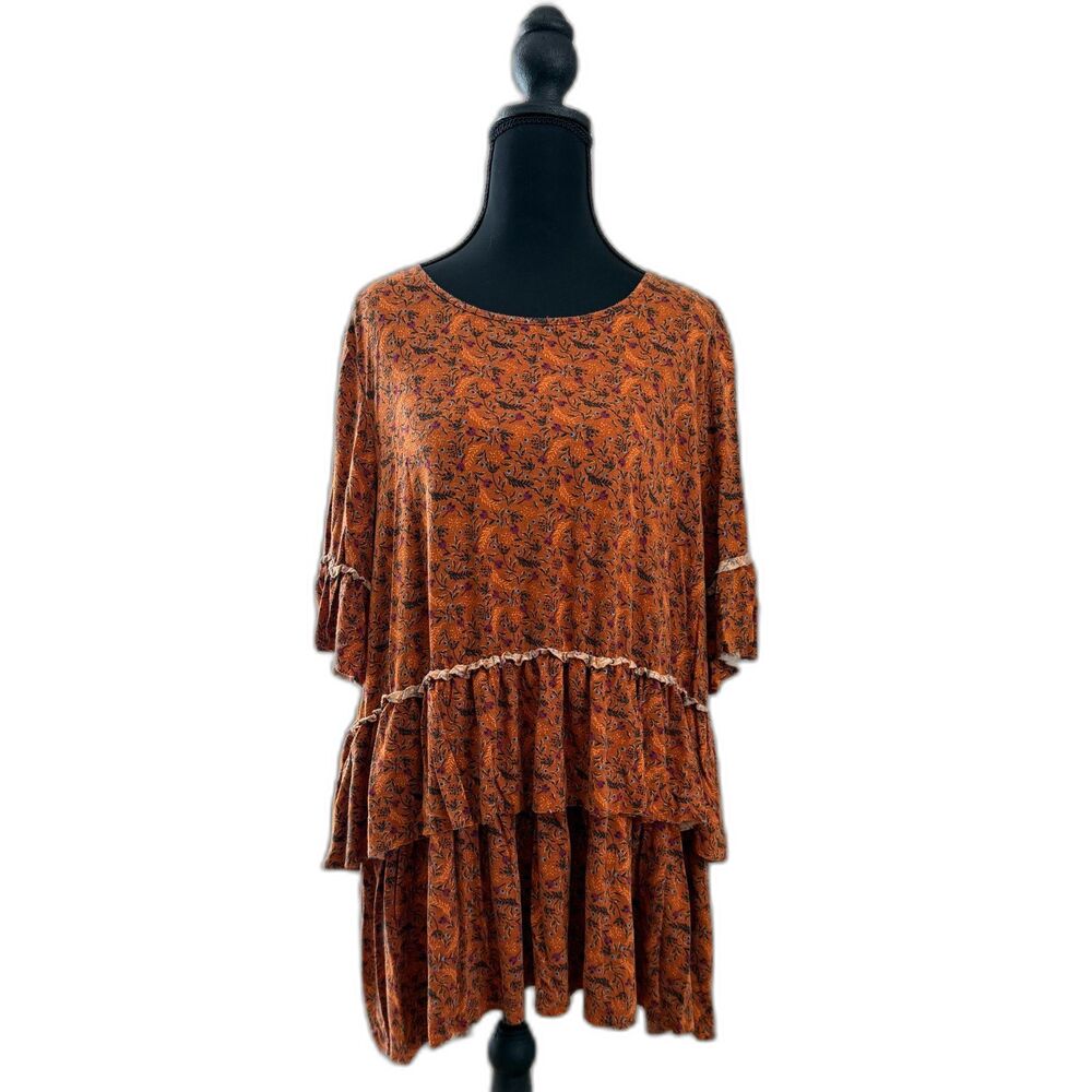 Women's 2XL Orange Floral Matilda Jane Ruffle Shirt